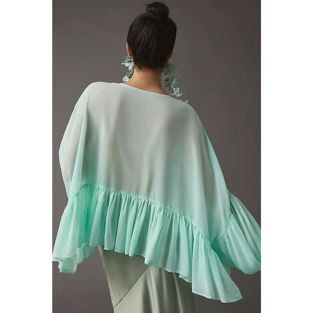 Anthropologie Mint Green Ruffle Crop Blouse - Picture 4 of 13